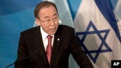 반기문 유엔 사무총장이 13일 예루살렘에서 베냐민 네타냐후 이스라엘 총리와 회담한 후 공동기자회견을 가졌다.
