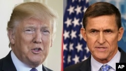President Donald Trump and former National Security Advisor Michael Flynn, who resigned Feb. 13, 2017. Flynn pleaded guilty to lying to the FBI in 2017 about his conversations with the Russian ambassador