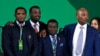  Samuel Eto'o (à g.) lors de l'assemblée générale de la Confédération africaine de football au Caire le 12 mars 2025.