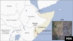 El mapa señala en punto rojo al sureste de Somalia la unbicación de la ciudad de Jilib, donde ocurrió el ataque aéreo de fuerzas de EEUU contra el grupo al-Shabab y en la que habrían muerto dos médicos cubanos secuestrados de hace un lustro.
