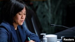 美國貿易代表戴琪在參議院金融委員會作證。(2021年5月12日)