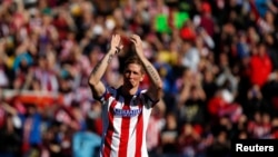  Fernando Torres de l'Atletico Madrid lors de sa présentation au stade Vicente Calderon, Madrid, le 4 janvier 2015. 