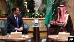 U.S. Secretary of State Marco Rubio meets with Saudi Arabia's Crown Prince Mohammed bin Salman in Riyadh on Feb. 17, 2025.
