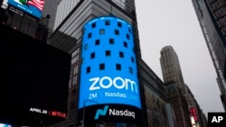 Zoom在紐約納斯達克掛牌上市資料照。 （2019年4月18日）