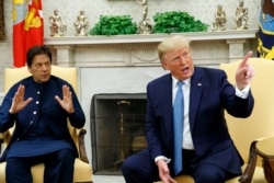 President Donald Trump speaks during a meeting with Pakistani Prime Minister Imran Khan in the Oval Office of the White House, Monday, July 22, 2019, in Washington.