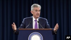 El presidente de la Reserva Federal, Jerome Powell, habla durante una conferencia de prensa en Washington. Foto de archivo del 26 de septiembre de 2018.