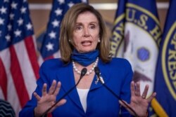 House Speaker Nancy Pelosi of Calif. speaks at a press conference ahead of House votes on H.R. 7027 - the Child Care Is Essential Act and H.R. 7327 - the Child Care for Economic Recovery Act on Capitol Hill, July 29, 2020.