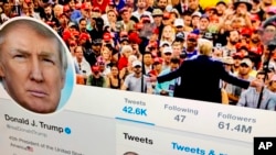 FILE - President Donald Trump's Twitter feed is shown on a computer screen in New York, June 27, 2019.