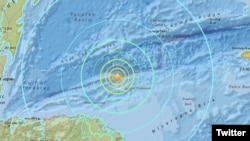 El masivo sismo de 7,6 tuvo su epicentro en el Mar Caribe, entre Honduras y Cuba. Imagen: @USGS.