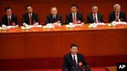 中共总书记习近平在十九大开幕式上讲话。（2017年10月18日）