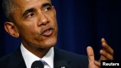 Presiden AS Barack Obama memberikan pidato pada KTT Kontra Ekstremisme di Washington, Rabu (18/2).
