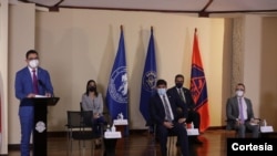Conferencia de prensa en la que el gobierno de Costa Rica se anunció la firma del convenio con AstraZeneca. [Foto: cortesía Presidencia].