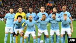 L'equipe de Manchester City avant le match de Ligue des Champions contre Liverpool, le 4 avril 2018