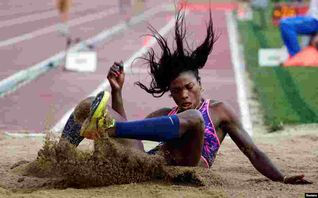 Caterine Ibarguen of Colombia competes in the women's triple jump event during the Rome IAAF Diamond League athletics competition at the Olympic Stadium in Rome, Italy.