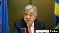 Le Secrétaire général des Nations Unies, Antonio Guterres, à Genève, en Suisse, le 3 avril 2018.