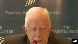 Former US president Jimmy Carter gives a press conference in Cairo, 13 January 2012