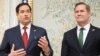 US Secretary of State Marco Rubio (L) and US National Security Advisor Mike Waltz (R) speak with the media following meetings with a Ukrainian delegation in Jeddah, Saudi Arabia, March 11, 2025.