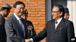 資料照：尼泊爾總理普拉昌達接見到訪的時任中國外長楊潔篪。（2008年12月3日）
