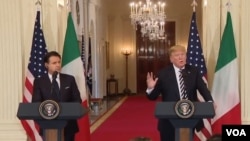 El presidente de EE.UU. Donald Trump (derecha) y el primer ministro de Italia, Giuseppe Conte, ofrecen conferencia de prensa en la Casa Blanca. Washington, julio 30 de 2018.