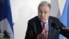 El secretario general de la ONU, Antonio Guterres, habla durante una conferencia de prensa en la sala diplomática de Puerto Príncipe, Haití, el sábado 1 de julio de 2023. 