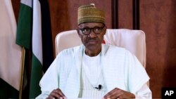 Le président nigérian Muhammadu Buhari lors d'un discours à Abuja, 21 août 2017.
