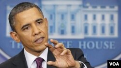Presiden Barack Obama saat memberikan keterangan pers di Gedung Putih, Selasa (6/3).
