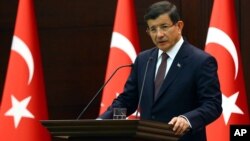 Turkish Prime Minister Ahmet Davutoglu speaks in Ankara, Turkey, Sept. 7, 2015.