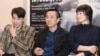 在上海，導演婁燁（中）、領銜主演鞏俐（右）和趙又廷在他們主創的電影《蘭心大劇院》的新聞發布會上（2018年2月14日）。