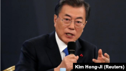 El presidente surcoreano, Moon Jae-in, durante una rueda de prensa en Seúl, Corea del Sur, el 10 de enero de 2018. REUTERS/Kim Hong-Ji