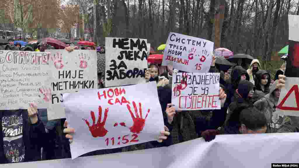 "Krvave ruke" postale su simbol protesta, koji se ističe na svakom skupu (foto: Glas Amerike / Stefan Miljuš)