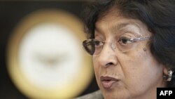 United Nations High Commissioner for Human Rights Navi Pillay answers a journalist's question during an interview with Reuters in Geneva, Switzerland, January 13, 2011.
