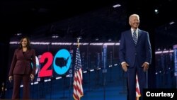 美國民主黨總統和副總統候選人2020年8月19日出席民主黨全國代表大會（民主黨全代會視頻截圖）