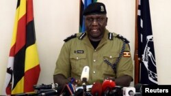 Uganda’s police spokesperson Fred Enanga addresses the media on the rescue of American tourist Kimberly Sue Endecott, who was abducted by gunmen in Queen Elizabeth National Park, at the police headquarters in Kampala, Uganda, April 8, 2019. 