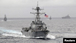 行駛在太平洋的美國海軍拉森號導彈驅逐艦（資料照片）