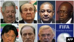 De gauche à droite et du haut en bas : Rafael Esquivel, Nicolas Leoz, Jeffrey Webb, Jack Warner, Eduardo Li, Eugenio Figueredo and Jose Maria Marin