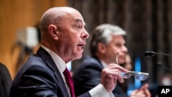 Secretary of Homeland Security Alejandro Mayorkas testifies before a Senate Homeland Security and Governmental Affairs Committee hearing, Sept. 21, 2021, on Capitol Hill.