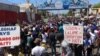 Thousands participate in peaceful protest organized by Protestant sector to denounce dictatorship and kidnappings, Feb. 28, 2021. (VOA/Matiado Vilme) 