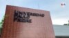 En la imagen se observa la fachada de la universidad Paulo Freire, una de las cinco universidades privadas que el Gobierno de Nicaragua canceló su personería jurídica. [Foto: VOA / Houston Castillo].