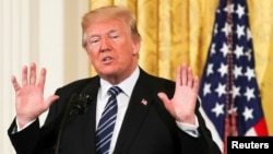 Le président américain Donald Trump donne un discours à Washington, le 18 mai 2018. 