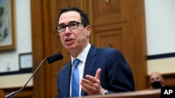 El secretario del Tesoro de EE.UU., Steven Mnuchin, quien hizo el anuncio de las sanciones al narcotraficante mexicano Lucio Rodríguez Serrano, en una imagen de julio de 2020.