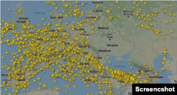 Screenshot prikaza letova iznad Evrope sa sajta Flightradar24.com