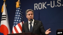 Держсекретар США Ентоні Блінкен під час спільної пресконференції з міністром закордонних справ Південної Кореї Паком Джином, 9 листопада 2023 року