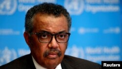 世界衛生組織總幹事譚德塞（Tedros Adhanom Ghebreyesus）於2020年2月28日在瑞士日內瓦出席關於新型冠狀病毒情況的記者會。