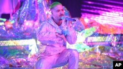 J Balvin performs at the Latin Grammy Awards, Nov. 15, 2018, at the MGM Grand Garden Arena in Las Vegas.