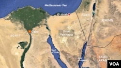Map of Sinai Peninsula in Egypt