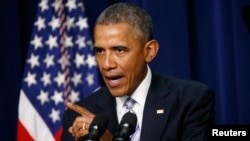 Le président américain, Barack Obama au cours d'une adresse lors du sommet sommet pour "contrer la violence extrémiste" à la Maison Blanche, à Washington, le 18 février 2016.