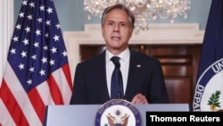 El secretario de Estado de EE. UU., Antony Blinken, durante una conferencia de prensa sobre Afganistán en el Departamento de Estado, el 3 de septiembre de 2021.