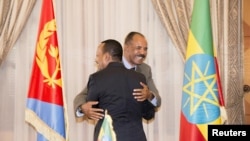 Abiy Ahmed et Isaias Afworki, Asmara, Erythrée, le 9 juillet 2018 (Ghideon Musa Aron Visafric/via Reuters)
