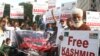 Pakistani protesters rally against India in Karachi, Pakistan, Aug. 21, 2019.