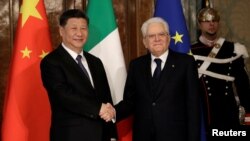 习近平2019年3月22日上午在罗马奎里纳莱宫与意大利总统马塔雷拉举行会谈